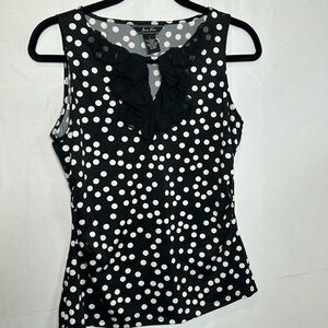 Joza Rae Black White Sleeveless Polka Dot Top Ruffle V Neck Like New Size Small
